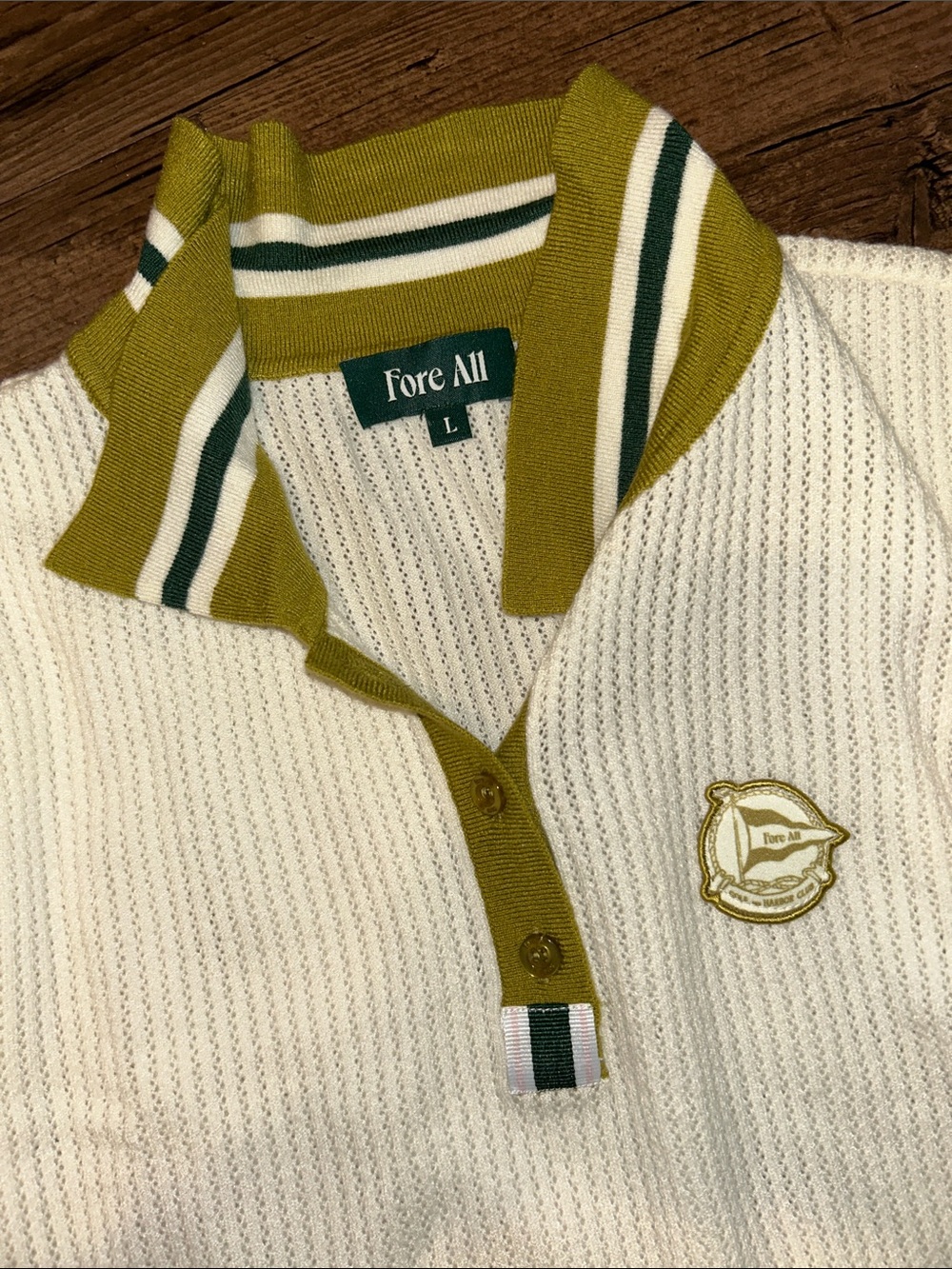 Fore N' Aft White Knit Polo Mini Dress with Olive Trim - Picture 2 of 5